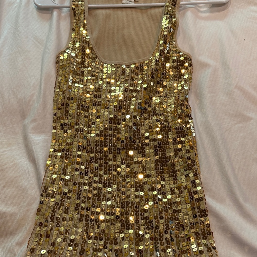 Love Rocks  Gold Sequin Tank Dress
